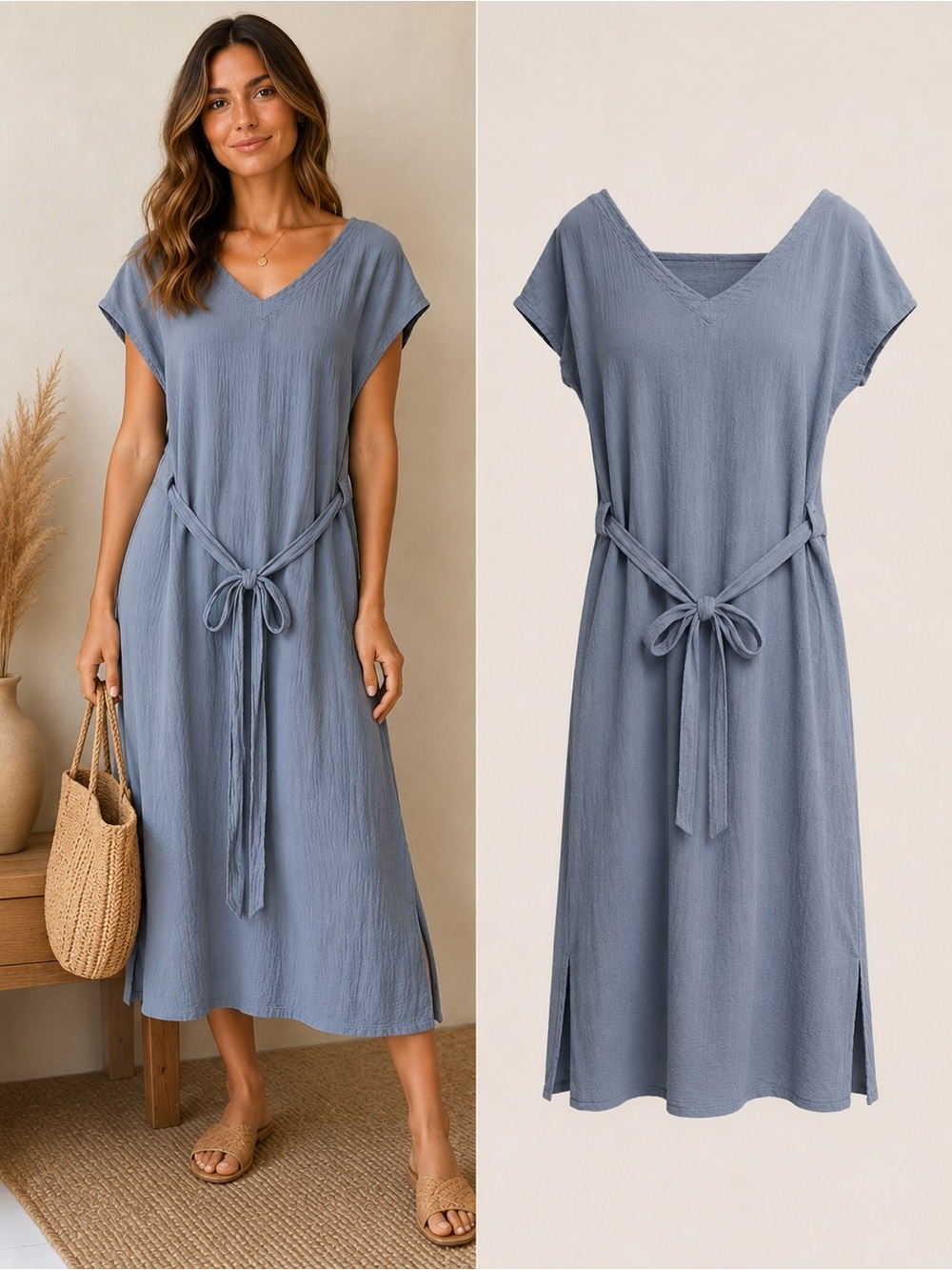 Oh My Gauze | 100% Cotton Blue Tie Back Midi Dress | Size 1 Coastal Cottagecore